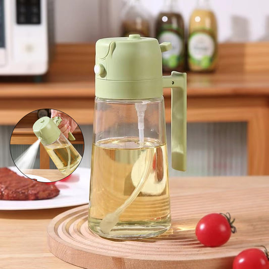 2-in-1 Oil Spray Bottle | Adjustable Mist & Dispenser | 470ml Leak-Proof Glass Container | For Cooking, BBQ, Baking & Air Fryer 500ml (Random Color)