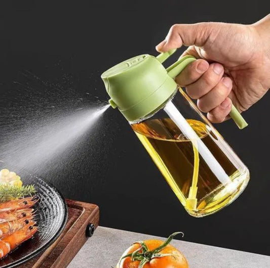 2-in-1 Oil Spray Bottle | Adjustable Mist & Dispenser | 470ml Leak-Proof Glass Container | For Cooking, BBQ, Baking & Air Fryer 500ml (Random Color)